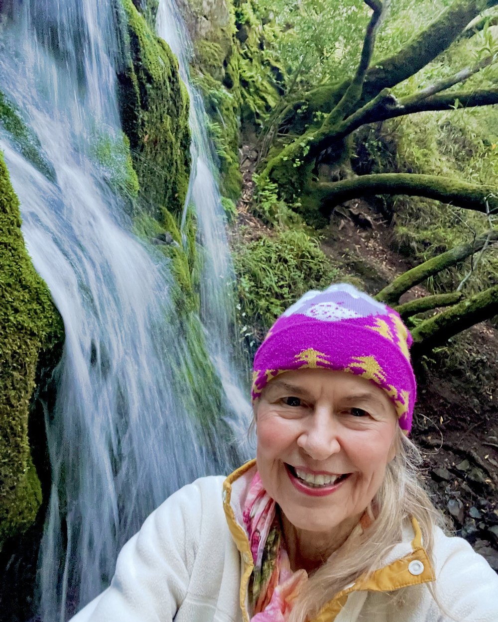 Kimberly Call beside a Marin waterfall